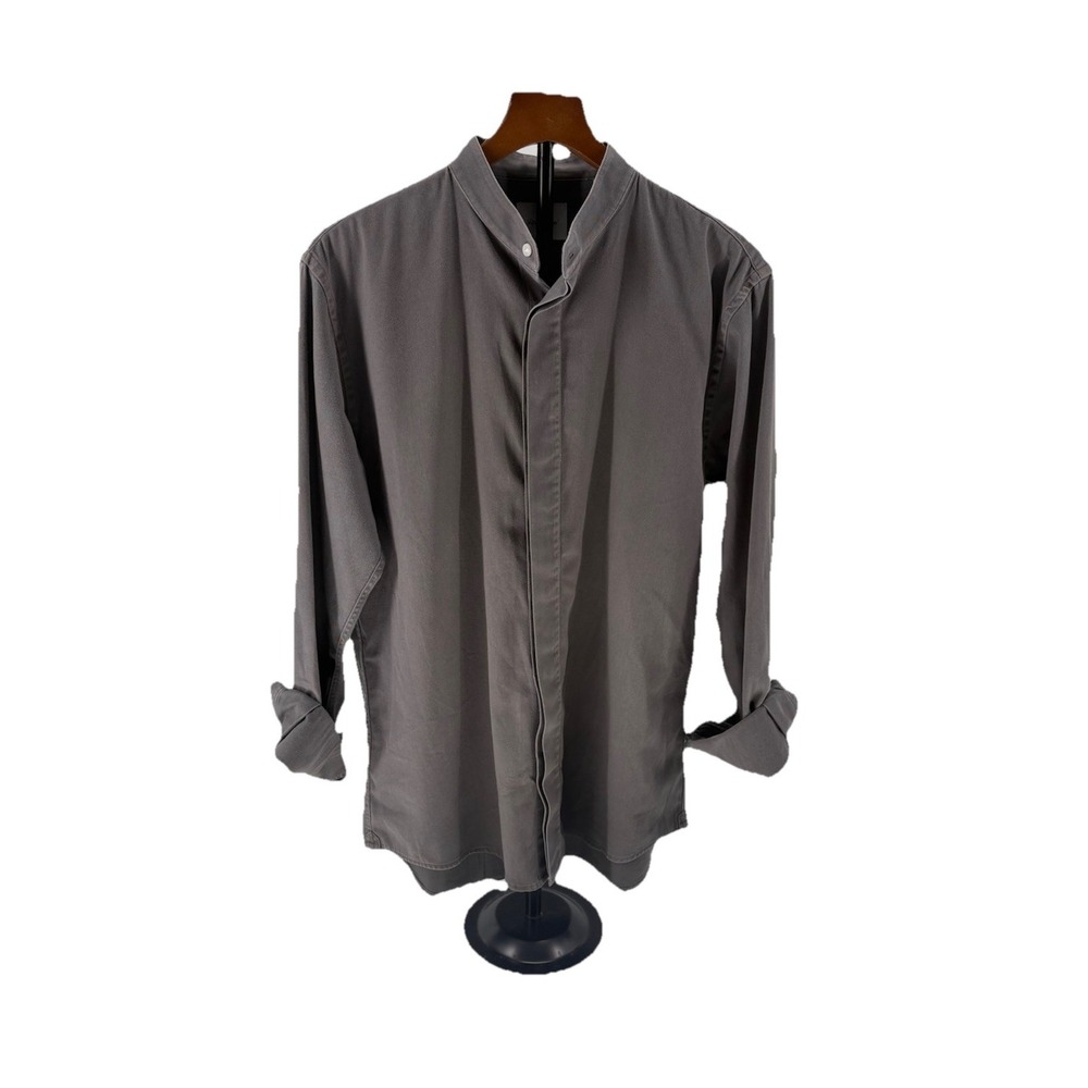 Steven Alan Men's Medium Gray Collarless Button Placket Shirt Cotton USA M
